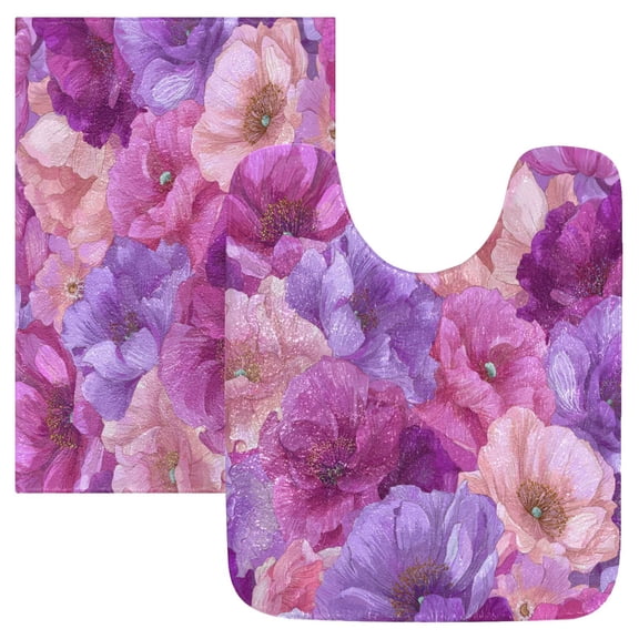 RMDQTR 2PCs Bathroom Rugs Set Plush Toilet Base Mat 16" × 24" Bath Mat and 20" × 24" U Shape Soft Rugs Non Slip Absorbent