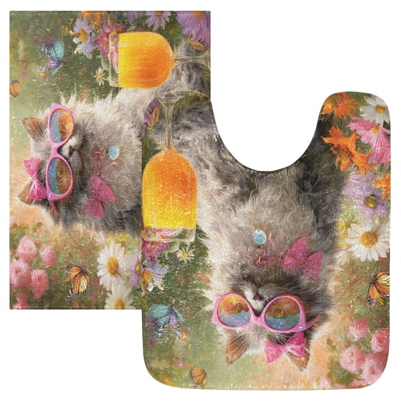 RMDQTR 2PCs Bathroom Rugs Set Plush Toilet Base Mat 16" × 24" Bath Mat and 20" × 24" U Shape Soft Rugs Non Slip Absorbent