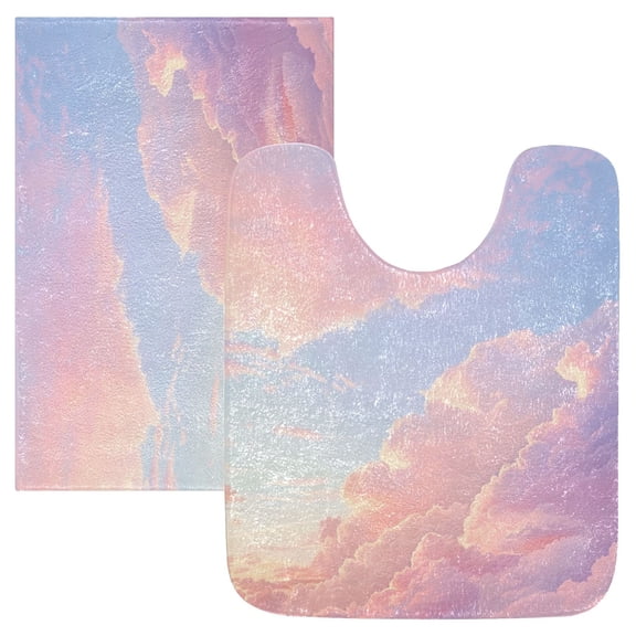 RMDQTR 2PCs Bathroom Rugs Set Plush Toilet Base Mat 16" × 24" Bath Mat and 20" × 24" U Shape Soft Rugs Non Slip Absorbent