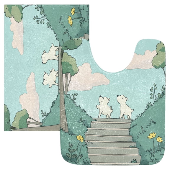 RMDQTR 2PCs Bathroom Rugs Set Plush Toilet Base Mat 16" × 24" Bath Mat and 20" × 24" U Shape Soft Rugs Non Slip Absorbent