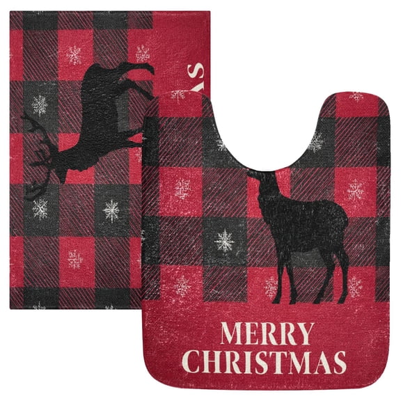 RMDQTR 2PCs Bathroom Rugs Set Plush Toilet Base Mat 16" × 24" Bath Mat and 20" × 24" U Shape Soft Rugs Non Slip Absorbent