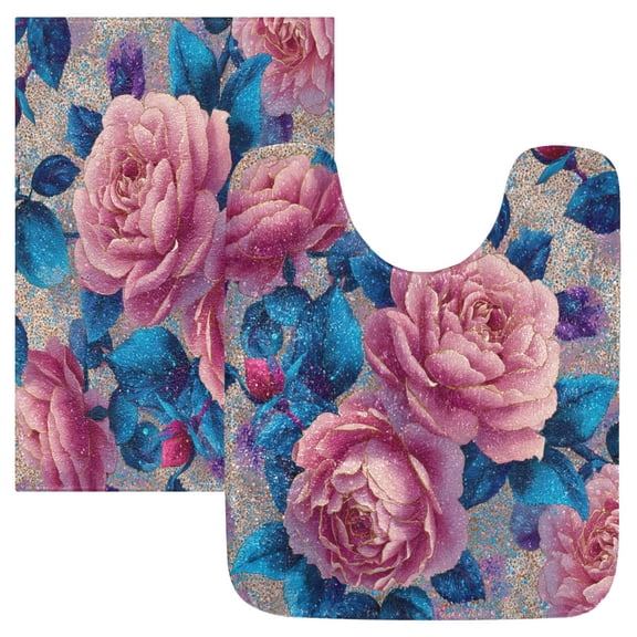 RMDQTR 2PCs Bathroom Rugs Set Plush Toilet Base Mat 16" × 24" Bath Mat and 20" × 24" U Shape Soft Rugs Non Slip Absorbent