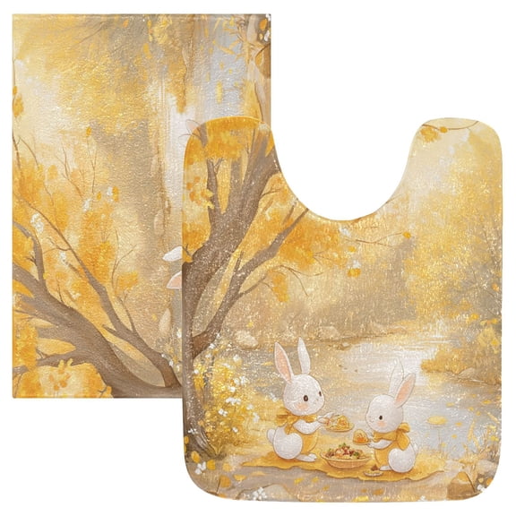 RMDQTR 2PCs Bathroom Rugs Set Plush Toilet Base Mat 16" × 24" Bath Mat and 20" × 24" U Shape Soft Rugs Non Slip Absorbent