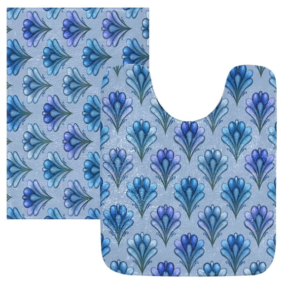 RMDQTR 2PCs Bathroom Rugs Set Plush Toilet Base Mat 16" × 24" Bath Mat and 20" × 24" U Shape Soft Rugs Non Slip Absorbent