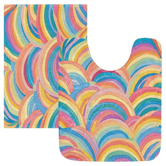 RMDQTR 2PCs Bathroom Rugs Set Plush Toilet Base Mat 16" × 24" Bath Mat and 20" × 24" U Shape Soft Rugs Non Slip Absorbent