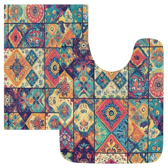 RMDQTR 2PCs Bathroom Rugs Set Plush Toilet Base Mat 16" × 24" Bath Mat and 20" × 24" U Shape Soft Rugs Non Slip Absorbent