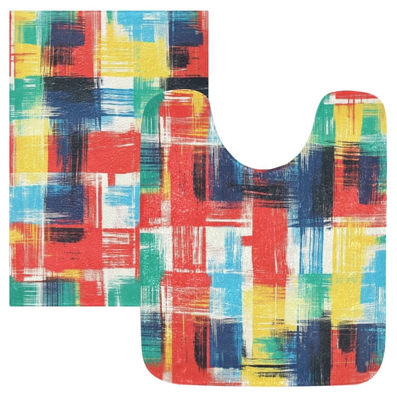 RMDQTR 2PCs Bathroom Rugs Set Plush Toilet Base Mat 16" × 24" Bath Mat and 20" × 24" U Shape Soft Rugs Non Slip Absorbent