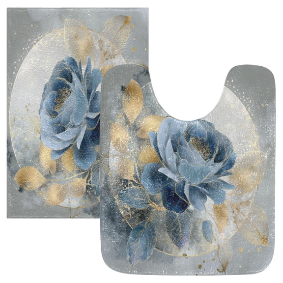 RMDQTR 2PCs Bathroom Rugs Set Plush Toilet Base Mat 16" × 24" Bath Mat and 20" × 24" U Shape Soft Rugs Non Slip Absorbent