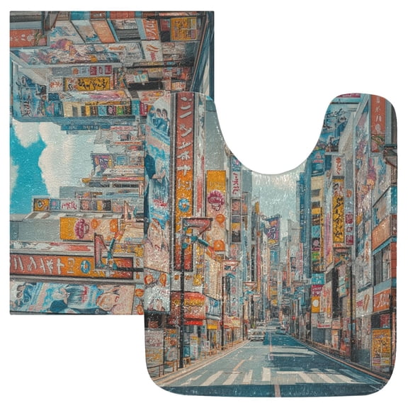 RMDQTR 2PCs Bathroom Rugs Set Plush Toilet Base Mat 16" × 24" Bath Mat and 20" × 24" U Shape Soft Rugs Non Slip Absorbent