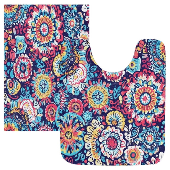 RMDQTR 2PCs Bathroom Rugs Set Plush Toilet Base Mat 16" × 24" Bath Mat and 20" × 24" U Shape Soft Rugs Non Slip Absorbent