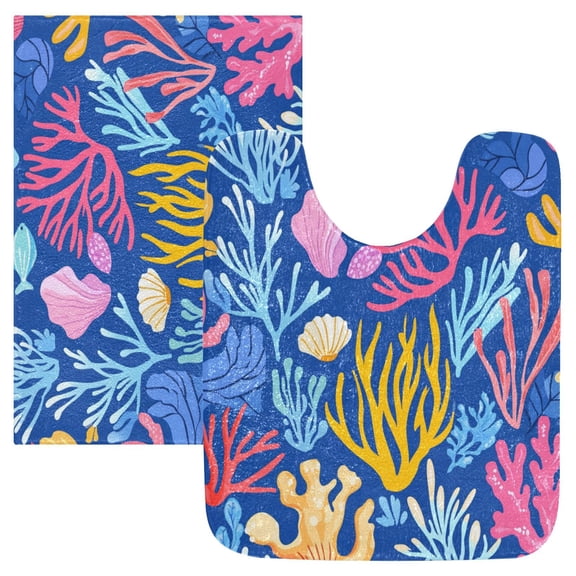 RMDQTR 2PCs Bathroom Rugs Set Plush Toilet Base Mat 16" × 24" Bath Mat and 20" × 24" U Shape Soft Rugs Non Slip Absorbent
