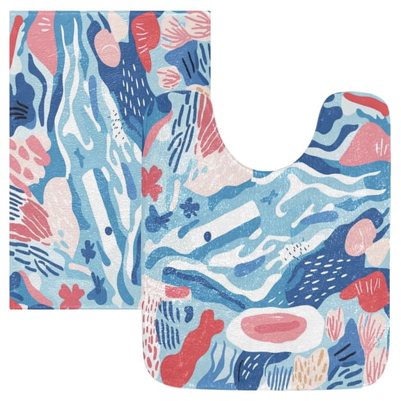 RMDQTR 2PCs Bathroom Rugs Set Plush Toilet Base Mat 16" × 24" Bath Mat and 20" × 24" U Shape Soft Rugs Non Slip Absorbent