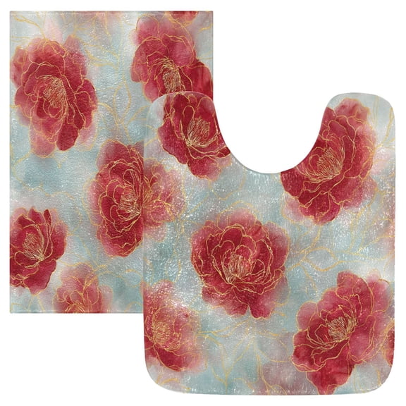 RMDQTR 2PCs Bathroom Rugs Set Plush Toilet Base Mat 16" × 24" Bath Mat and 20" × 24" U Shape Soft Rugs Non Slip Absorbent