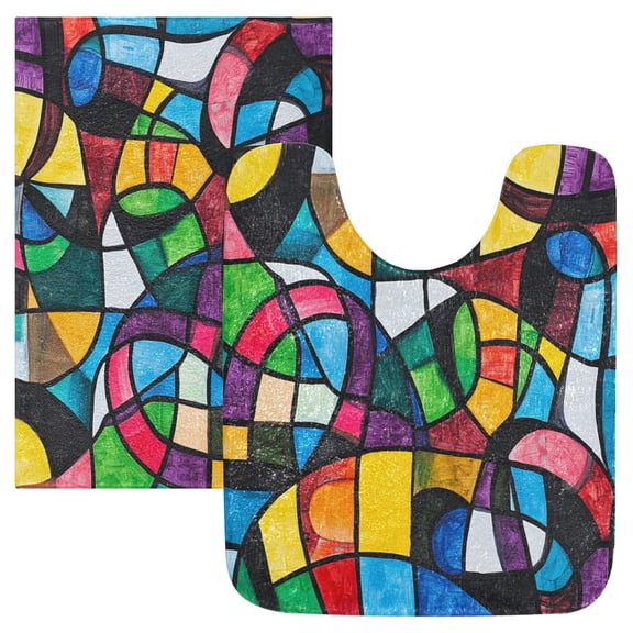 RMDQTR 2PCs Bathroom Rugs Set Plush Toilet Base Mat 16" × 24" Bath Mat and 20" × 24" U Shape Soft Rugs Non Slip Absorbent