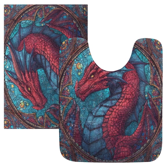 RMDQTR 2PCs Bathroom Rugs Set Plush Toilet Base Mat 16" × 24" Bath Mat and 20" × 24" U Shape Soft Rugs Non Slip Absorbent