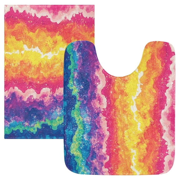 RMDQTR 2PCs Bathroom Rugs Set Plush Toilet Base Mat 16" × 24" Bath Mat and 20" × 24" U Shape Soft Rugs Non Slip Absorbent