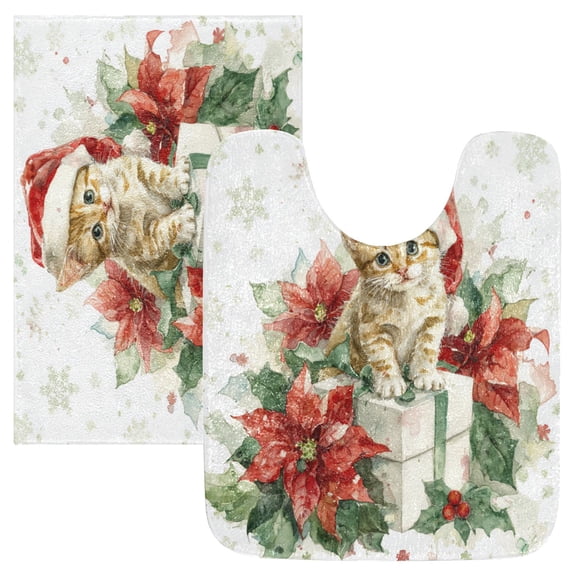 RMDQTR 2PCs Bathroom Rugs Set Plush Toilet Base Mat 16" × 24" Bath Mat and 20" × 24" U Shape Soft Rugs Non Slip Absorbent