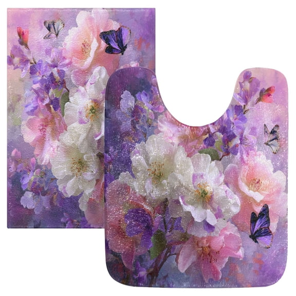 RMDQTR 2PCs Bathroom Rugs Set Plush Toilet Base Mat 16" × 24" Bath Mat and 20" × 24" U Shape Soft Rugs Non Slip Absorbent