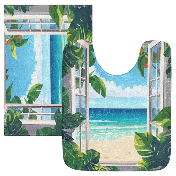 RMDQTR 2PCs Bathroom Rugs Set Plush Toilet Base Mat 16" × 24" Bath Mat and 20" × 24" U Shape Soft Rugs Non Slip Absorbent