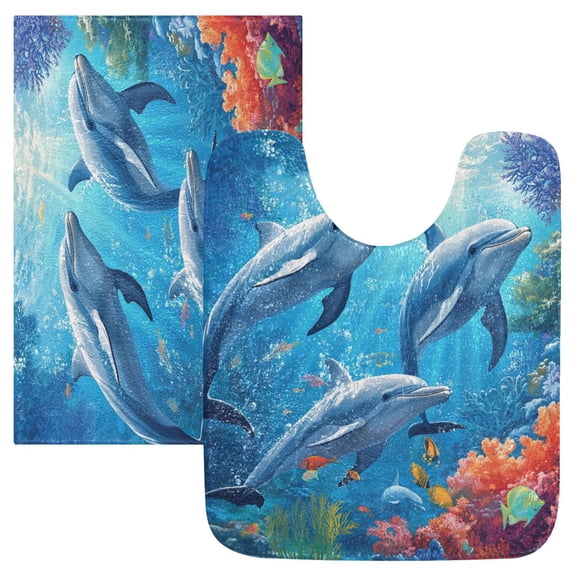 RMDQTR 2PCs Bathroom Rugs Set Plush Toilet Base Mat 16" × 24" Bath Mat and 20" × 24" U Shape Soft Rugs Non Slip Absorbent