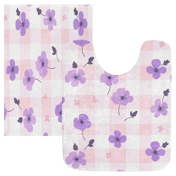 RMDQTR 2PCs Bathroom Rugs Set Plush Toilet Base Mat 16" × 24" Bath Mat and 20" × 24" U Shape Soft Rugs Non Slip Absorbent
