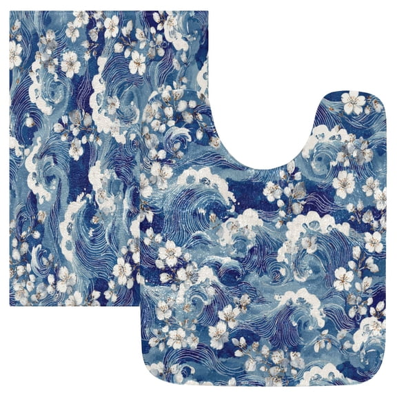 RMDQTR 2PCs Bathroom Rugs Set Plush Toilet Base Mat 16" × 24" Bath Mat and 20" × 24" U Shape Soft Rugs Non Slip Absorbent
