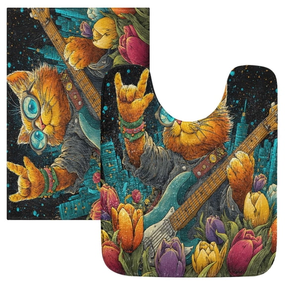 RMDQTR 2PCs Bathroom Rugs Set Plush Toilet Base Mat 16" × 24" Bath Mat and 20" × 24" U Shape Soft Rugs Non Slip Absorbent