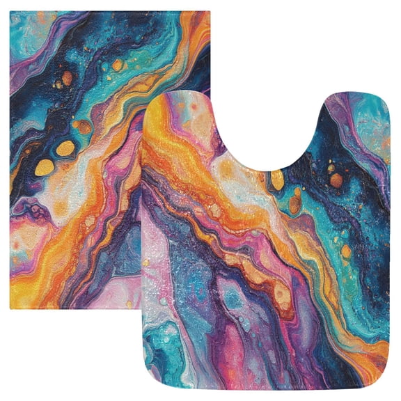 RMDQTR 2PCs Bathroom Rugs Set Plush Toilet Base Mat 16" × 24" Bath Mat and 20" × 24" U Shape Soft Rugs Non Slip Absorbent