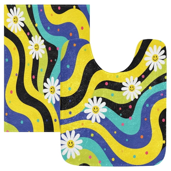 RMDQTR 2PCs Bathroom Rugs Set Plush Toilet Base Mat 16" × 24" Bath Mat and 20" × 24" U Shape Soft Rugs Non Slip Absorbent
