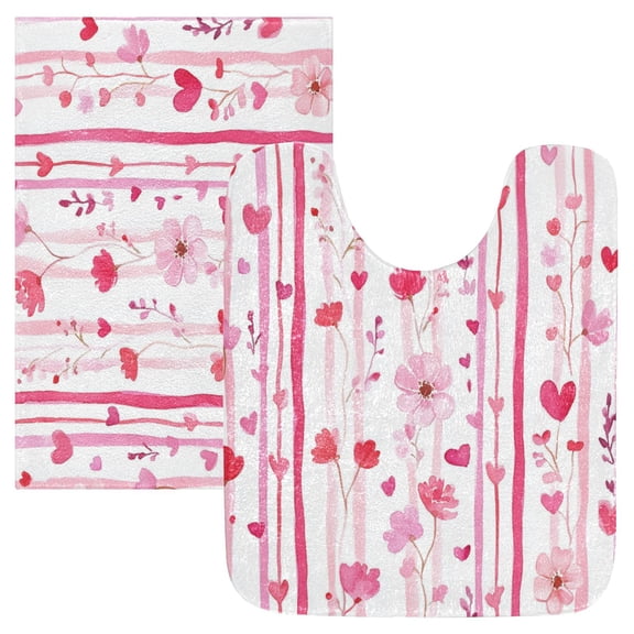 RMDQTR 2PCs Bathroom Rugs Set Plush Toilet Base Mat 16" × 24" Bath Mat and 20" × 24" U Shape Soft Rugs Non Slip Absorbent