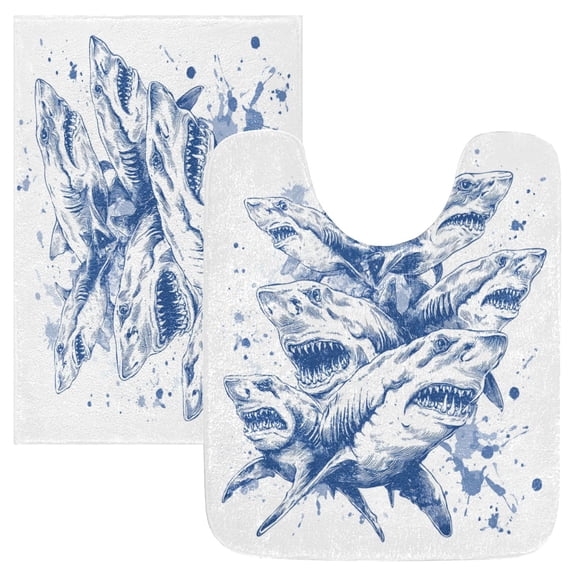 RMDQTR 2PCs Bathroom Rugs Set Plush Toilet Base Mat 16" × 24" Bath Mat and 20" × 24" U Shape Soft Rugs Non Slip Absorbent