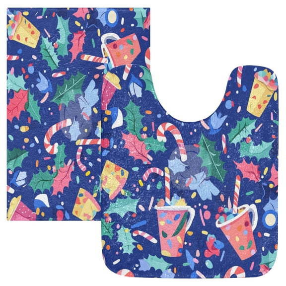 RMDQTR 2PCs Bathroom Rugs Set Plush Toilet Base Mat 16" × 24" Bath Mat and 20" × 24" U Shape Soft Rugs Non Slip Absorbent