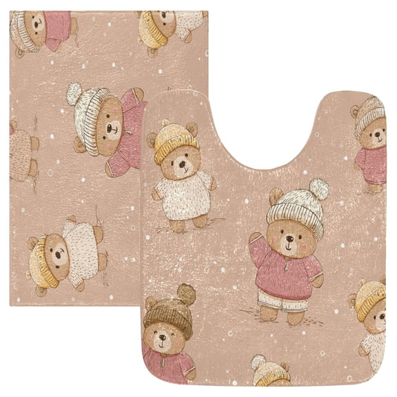 RMDQTR 2PCs Bathroom Rugs Set Plush Toilet Base Mat 16" × 24" Bath Mat and 20" × 24" U Shape Soft Rugs Non Slip Absorbent