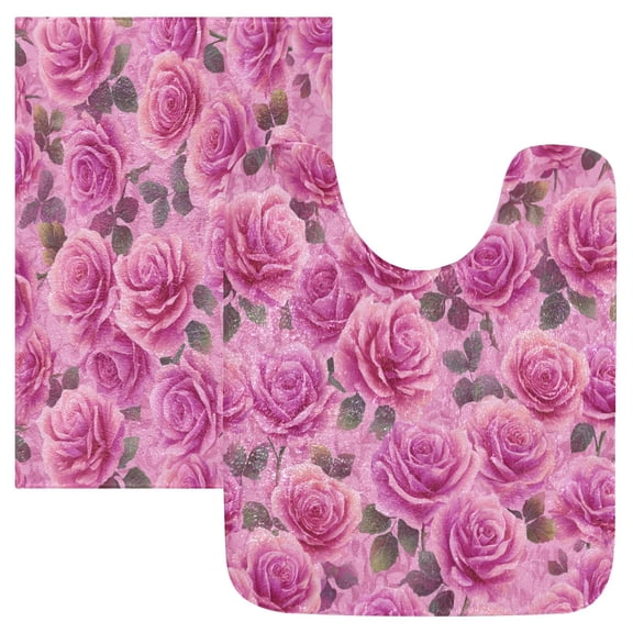 RMDQTR 2PCs Bathroom Rugs Set Plush Toilet Base Mat 16" × 24" Bath Mat and 20" × 24" U Shape Soft Rugs Non Slip Absorbent