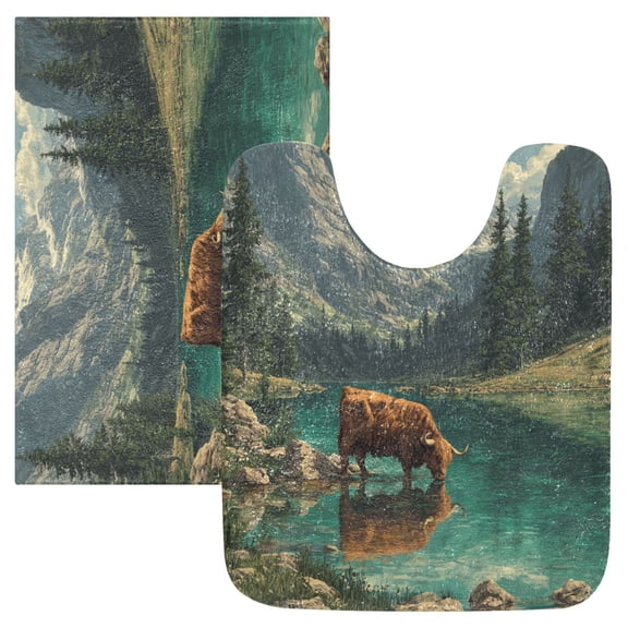 RMDQTR 2PCs Bathroom Rugs Set Plush Toilet Base Mat 16" × 24" Bath Mat and 20" × 24" U Shape Soft Rugs Non Slip Absorbent