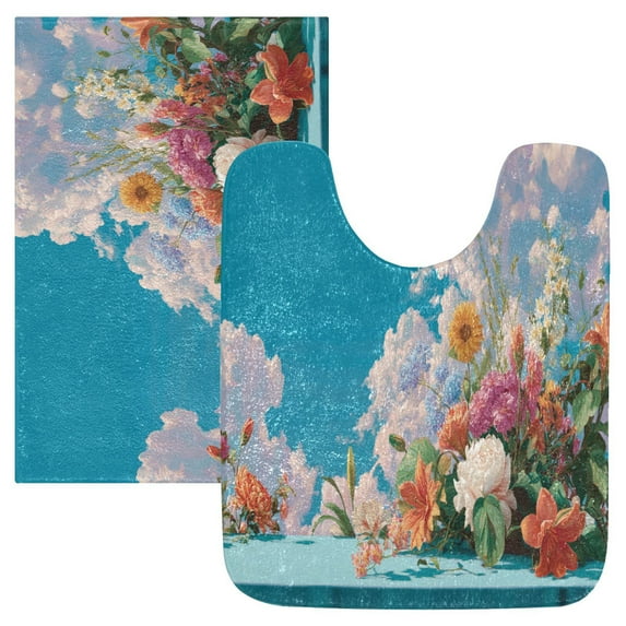 RMDQTR 2PCs Bathroom Rugs Set Plush Toilet Base Mat 16" × 24" Bath Mat and 20" × 24" U Shape Soft Rugs Non Slip Absorbent