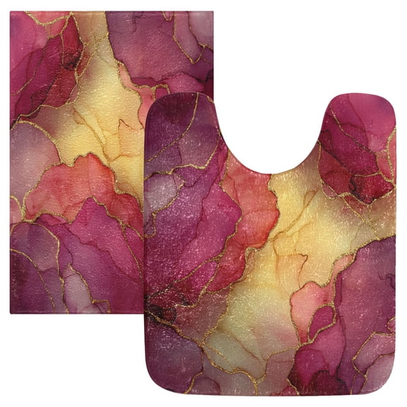 RMDQTR 2PCs Bathroom Rugs Set Plush Toilet Base Mat 16" × 24" Bath Mat and 20" × 24" U Shape Soft Rugs Non Slip Absorbent