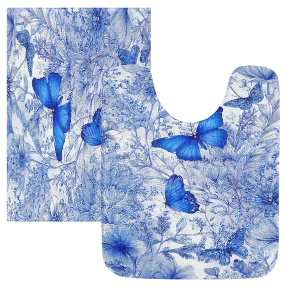 RMDQTR 2PCs Bathroom Rugs Set Plush Toilet Base Mat 16" × 24" Bath Mat and 20" × 24" U Shape Soft Rugs Non Slip Absorbent