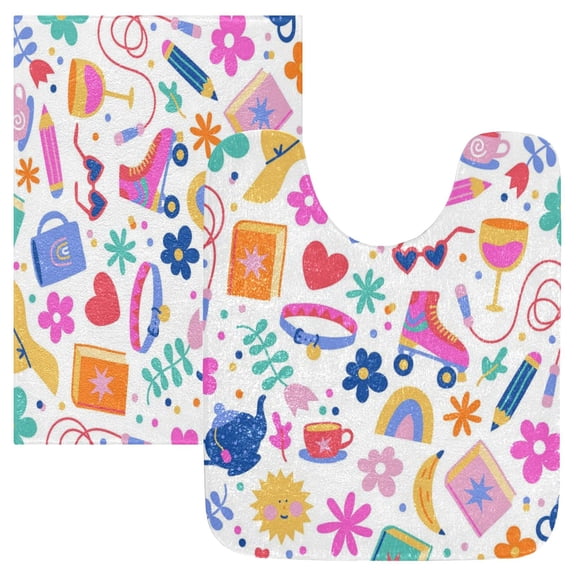 RMDQTR 2PCs Bathroom Rugs Set Plush Toilet Base Mat 16" × 24" Bath Mat and 20" × 24" U Shape Soft Rugs Non Slip Absorbent
