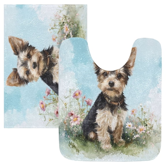 RMDQTR 2PCs Bathroom Rugs Set Plush Toilet Base Mat 16" × 24" Bath Mat and 20" × 24" U Shape Soft Rugs Non Slip Absorbent