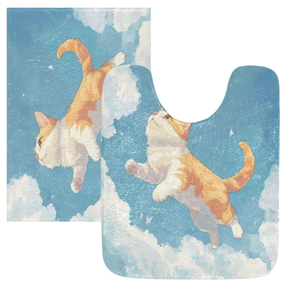 RMDQTR 2PCs Bathroom Rugs Set Plush Toilet Base Mat 16" × 24" Bath Mat and 20" × 24" U Shape Soft Rugs Non Slip Absorbent