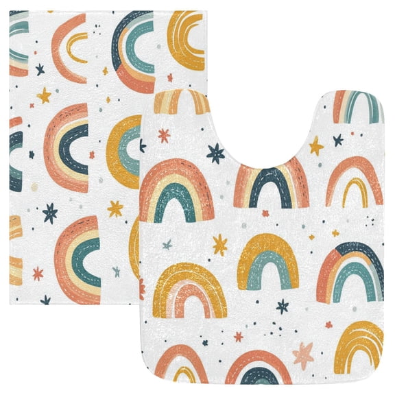 RMDQTR 2PCs Bathroom Rugs Set Plush Toilet Base Mat 16" × 24" Bath Mat and 20" × 24" U Shape Soft Rugs Non Slip Absorbent