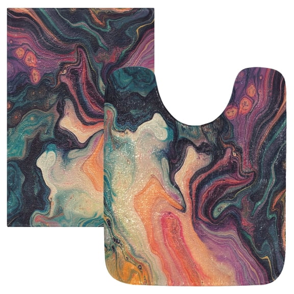 RMDQTR 2PCs Bathroom Rugs Set Plush Toilet Base Mat 16" × 24" Bath Mat and 20" × 24" U Shape Soft Rugs Non Slip Absorbent