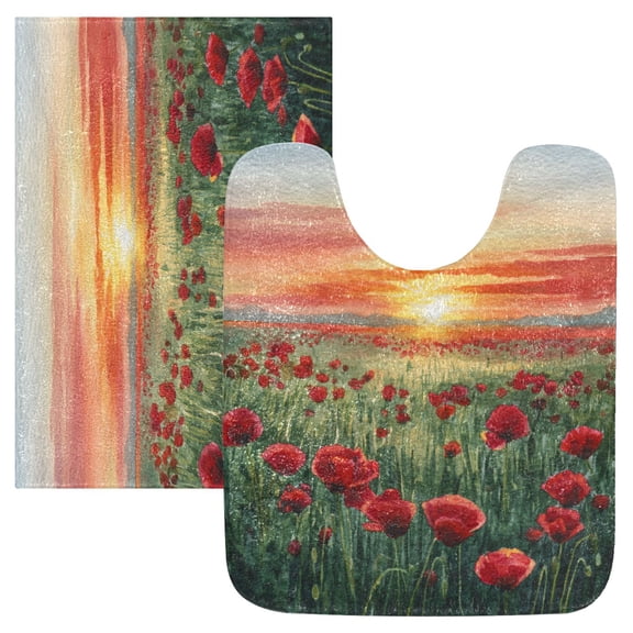 RMDQTR 2PCs Bathroom Rugs Set Plush Toilet Base Mat 16" × 24" Bath Mat and 20" × 24" U Shape Soft Rugs Non Slip Absorbent