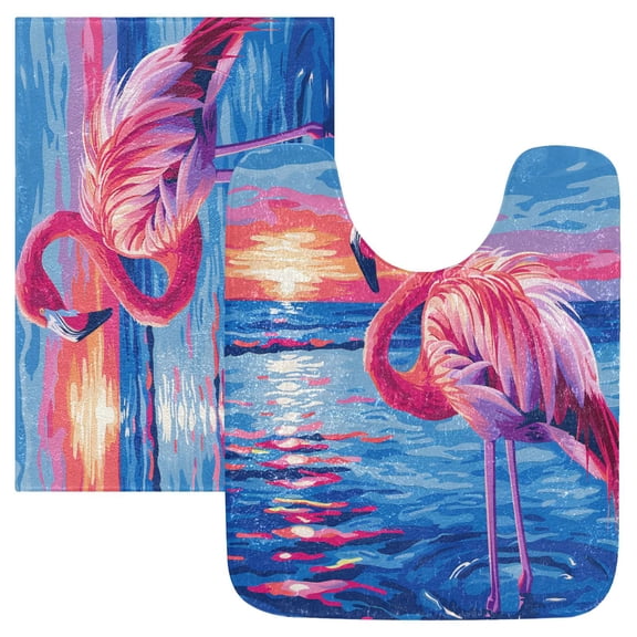 RMDQTR 2PCs Bathroom Rugs Set Plush Toilet Base Mat 16" × 24" Bath Mat and 20" × 24" U Shape Soft Rugs Non Slip Absorbent