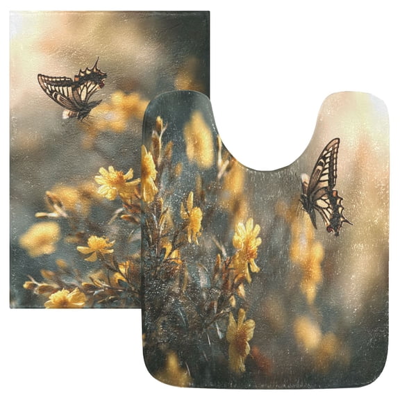 RMDQTR 2PCs Bathroom Rugs Set Plush Toilet Base Mat 16" × 24" Bath Mat and 20" × 24" U Shape Soft Rugs Non Slip Absorbent