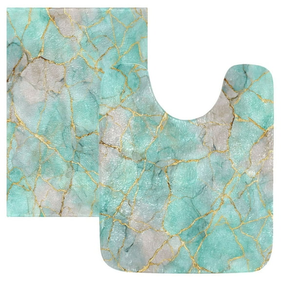 RMDQTR 2PCs Bathroom Rugs Set Plush Toilet Base Mat 16" × 24" Bath Mat and 20" × 24" U Shape Soft Rugs Non Slip Absorbent