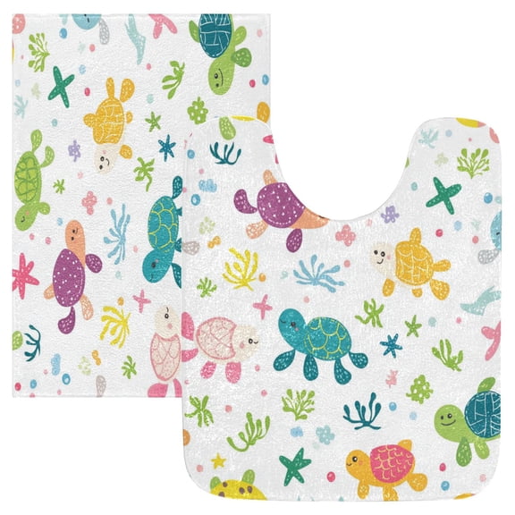 RMDQTR 2PCs Bathroom Rugs Set Plush Toilet Base Mat 16" × 24" Bath Mat and 20" × 24" U Shape Soft Rugs Non Slip Absorbent