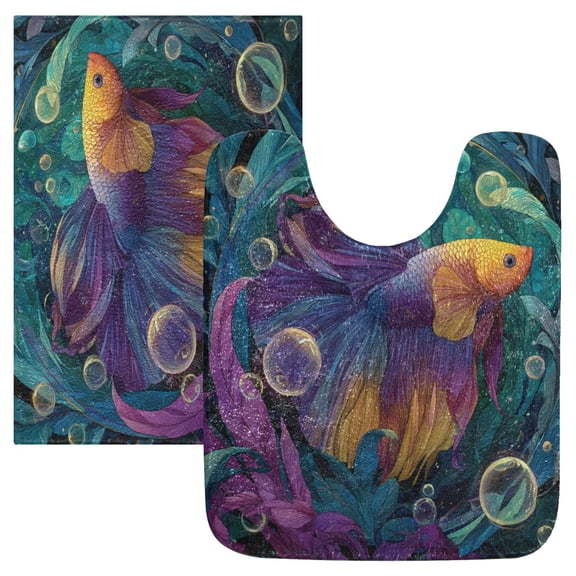 RMDQTR 2PCs Bathroom Rugs Set Plush Toilet Base Mat 16" × 24" Bath Mat and 20" × 24" U Shape Soft Rugs Non Slip Absorbent