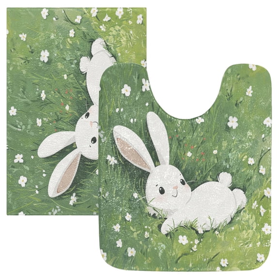 RMDQTR 2PCs Bathroom Rugs Set Plush Toilet Base Mat 16" × 24" Bath Mat and 20" × 24" U Shape Soft Rugs Non Slip Absorbent